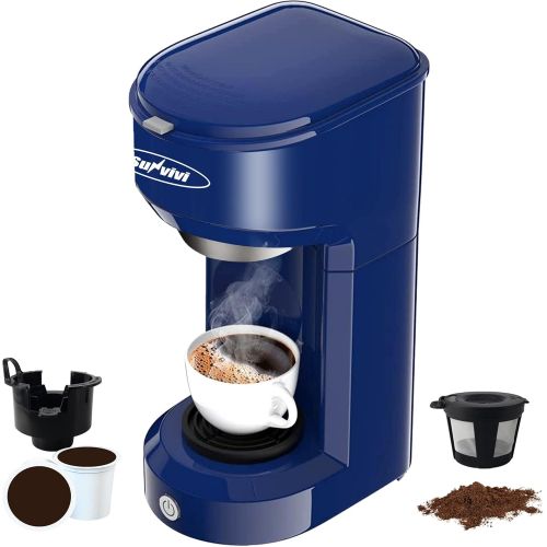  Stamo Single Serve Coffee Maker, Single Cup Coffee Maker for Most Capsule Pod Ground Coffee, Coffee Machine with Permanent Filter 6-14oz Reservoir One-Touch Button 1000W Fast Brew & Auto