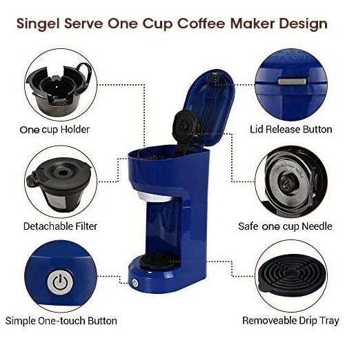  [아마존베스트]Stamo Single Serve Coffee Maker, Single Cup Coffee Maker for Most Capsule Pod Ground Coffee, Coffee Machine with Permanent Filter 6-14oz Reservoir One-Touch Button 1000W Fast Brew & Auto