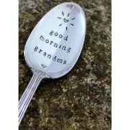 StampedFrosting Hand Stamped Good Morning Grandma Spoon, Vintage spoon hand stamped with your message