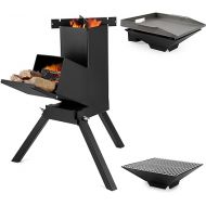 Stanbroil Large 3 in 1 Rocket Stove with Grill Rack, Griddle and Pot Cooking Stand, Heavy Duty Wood Burning Stove for Cooking, Camping wood Stove Kit for Off-Grid Supply, Outdoor Backyard Cooking