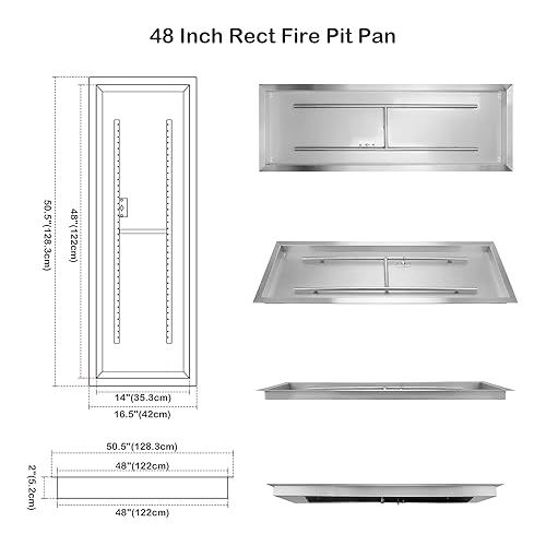  Stanbroil Rectangle Drop-in Fire Pit Pan w/H-Burner, 48 by 14-Inch 304 Series SS DIY Propane Natural Gas Firepit Kit