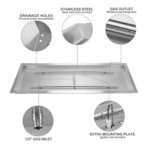  Stanbroil Rectangle Drop-in Fire Pit Pan w/H-Burner, 48 by 14-Inch 304 Series SS DIY Propane Natural Gas Firepit Kit