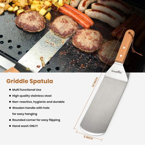  Stanbroil Set of 4 BBQ Grill Accessories Tool Kit for Blackstone and Camp Chef Griddle Griddle Spatula Scraper Tools and Cast Iron Grill Press for Flat Tops, Griddles, Grills, Ov