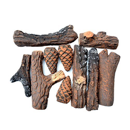  Stanbroil Fireplace 10 Piece Set of Ceramic Wood Logs for All Types of Ventless, Gel, Ethanol, Electric,Gas Inserts, Propane, Indoor or Outdoor Fireplaces & Fire Pits Small Size