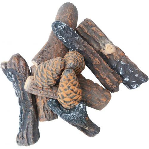  Stanbroil Fireplace 10 Piece Set of Ceramic Wood Logs for All Types of Ventless, Gel, Ethanol, Electric,Gas Inserts, Propane, Indoor or Outdoor Fireplaces & Fire Pits Small Size