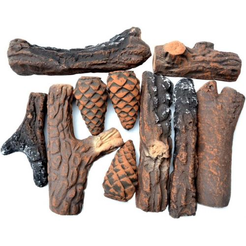  Stanbroil Fireplace 10 Piece Set of Ceramic Wood Logs for All Types of Ventless, Gel, Ethanol, Electric,Gas Inserts, Propane, Indoor or Outdoor Fireplaces & Fire Pits Small Size