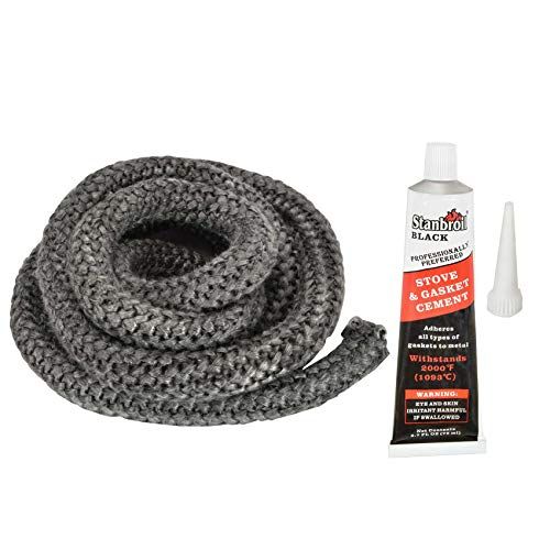  Stanbroil Graphite Impregnated Fiberglass Rope Seal and High Temperature Cement Gasket Kit Replacement for Wood Stoves 3/4 x 84