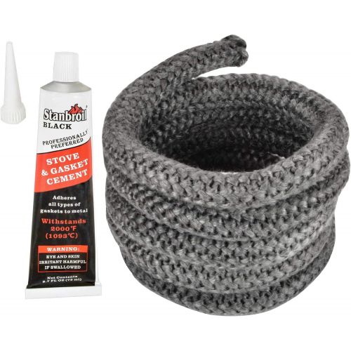  Stanbroil Graphite Impregnated Fiberglass Rope Seal and High Temperature Cement Gasket Kit Replacement for Wood Stoves 3/4 x 84