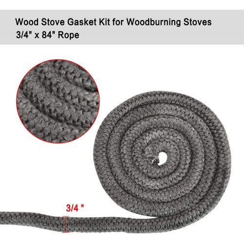  Stanbroil Graphite Impregnated Fiberglass Rope Seal and High Temperature Cement Gasket Kit Replacement for Wood Stoves 3/4 x 84
