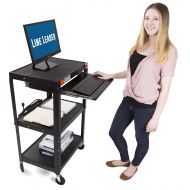 Stand Steady Line Leader AV Cart on Wheels - Includes Three Height Adjustable Shelves & Pullout Keyboard Tray! 15 ft Power Cord with Cord Management Included! Easy to Assemble! (42x24x18) (AV C