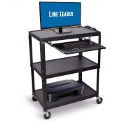 Stand Steady Line Leader Extra Wide AV Cart with Lockable Wheels -Adjustable Shelf Height- Includes Pullout Keyboard Tray and Cord Management! (42x32x20) (Extra Wide AV Cart - Black)