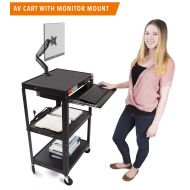 Stand Steady Line Leader AV Cart with Keyboard Tray and Monitor Mount | Mobile Workstation Includes Rolling Cart and Gas Assist Clamp-on Monitor Arm | Take Your Office On-The-Go with Our Stand