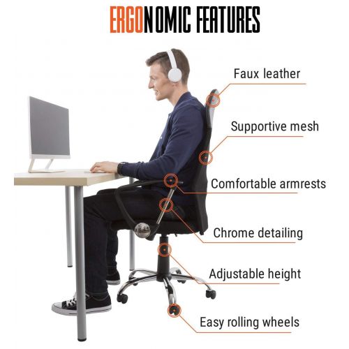 Stand Steady Mesh Ergonomic Office Chair | Supportive Desk Chair with Mesh High Back + Padded Headrest | Ergonomic Chair with Tilt and Height Adjustment | Sleek Modern Chair for Home/Office