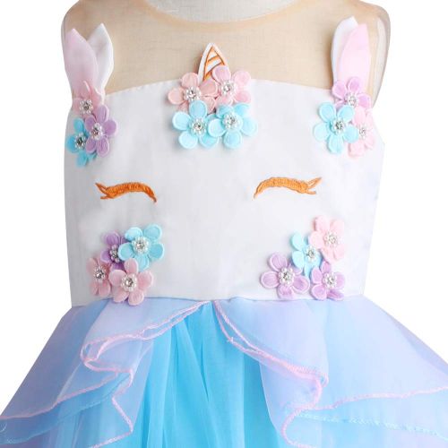  Standie Costume Dress for Unicorn Girls Kids Brithday Party Costume Pageant Princess Dress with Headband Sock