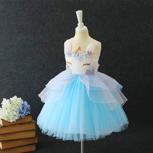  Standie Costume Dress for Unicorn Girls Kids Brithday Party Costume Pageant Princess Dress with Headband Sock