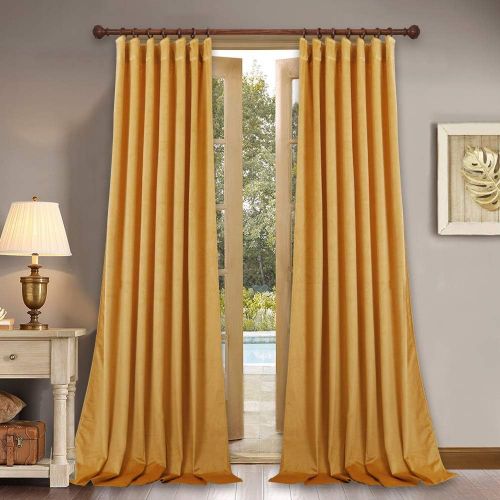  StangH Elegant Home Decor Velvet Curtains - Soft Thick Soundproof Velvet Drapes with Rod Pocket & Back Tab Light Blocking Privacy Protect for PartyDining Room, Gold, 52 x 96 Each Panel,