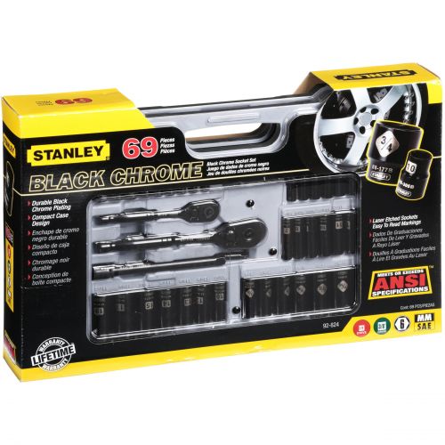 스텐리 Stanley STANLEY 92-824 ($10 off $50+ Purchase) 69-Piece Socket Mechanics Tool Set, Black Chrome