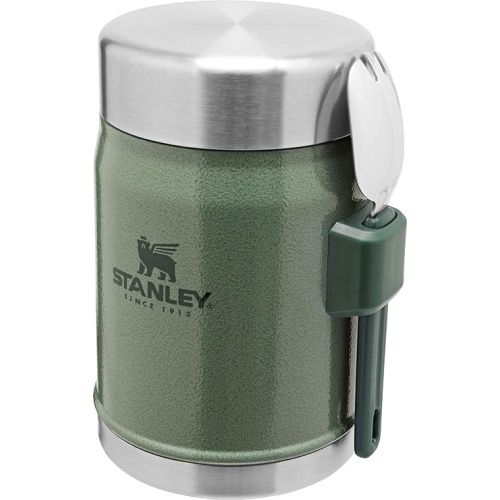 스텐리 Stanley Classic Legendary Food Jar 0.4L with Spork - Keeps Cold or Hot For 7 Hours - BPA-Free Stainless Steel Soup Flask - Leakproof - Dishwasher Safe - Hammertone Green