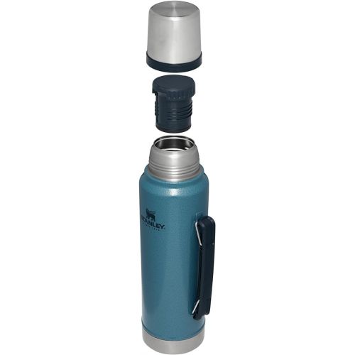 스텐리 Stanley Classic Vacuum Insulated Wide Mouth Bottle - Hammertone Lake - BPA-Free 18/8 Stainless Steel Thermos for Cold & Hot Beverages - 1.1 QT