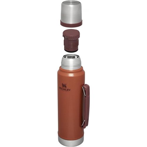 스텐리 Stanley Classic Vacuum Insulated Wide Mouth Bottle - Hammertone Clay - BPA-Free 18/8 Stainless Steel Thermos for Cold & Hot Beverages - 1.1 QT