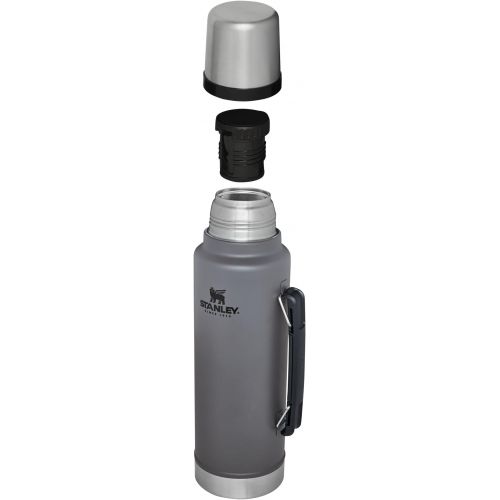 스텐리 Stanley Classic Vacuum Insulated Wide Mouth Bottle - Charcoal - BPA-Free 18/8 Stainless Steel Thermos for Cold & Hot Beverages - 1.5 QT