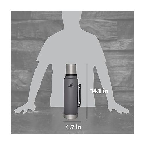 스텐리 Stanley Classic Vacuum Insulated Wide Mouth Bottle - Charcoal - BPA-Free 18/8 Stainless Steel Thermos for Cold & Hot Beverages - 1.5 QT