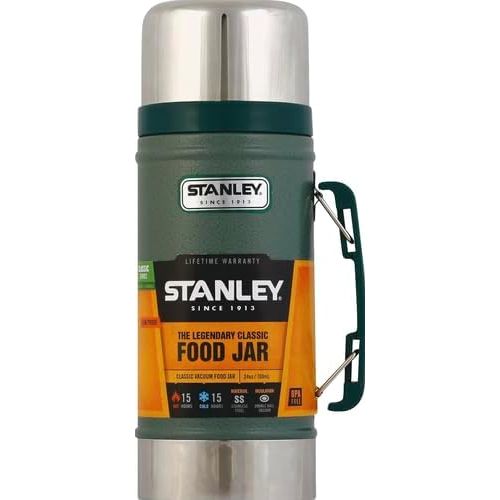 스텐리 Stanley Classic Legendary Vacuum Insulated Food Jar - Stainless Steel, Naturally BPA-free Container - Keeps Food/Liquid Hot or Cold for 15 Hours - Leak Resistant, Hammertone Green, 24 OZ / 0.71 L