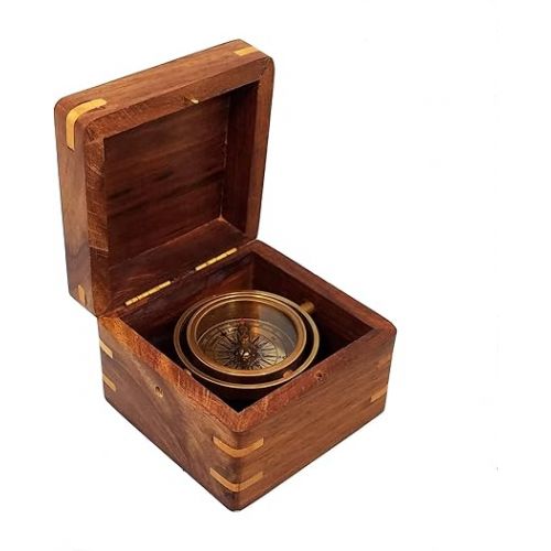 스텐리 Engraved Compass Personalized in Wood Box | Antique Brass Desk Compass Gifts for Men, Him, Son, Grandson, Teen Boys for Graduation, Baptism, Confirmation, Business, Mentor (Miniature)