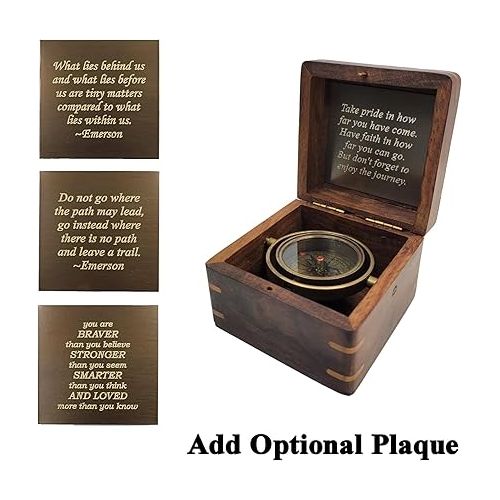 스텐리 Engraved Compass Personalized in Wood Box | Antique Brass Desk Compass Gifts for Men, Him, Son, Grandson, Teen Boys for Graduation, Baptism, Confirmation, Business, Mentor (Miniature)
