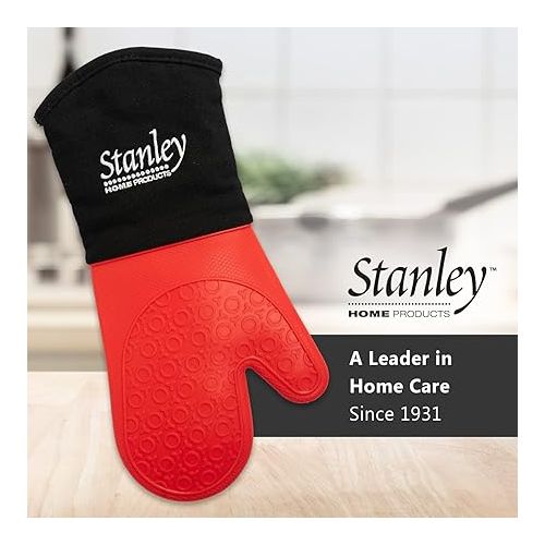 스텐리 Stanley Home Products Silicone Oven Glove - Hand & Arm Protection - Hottest Plates, Pans & Dishes - Heat Protection Barbecue Mitt - Insulated Interior for Comfort (1)