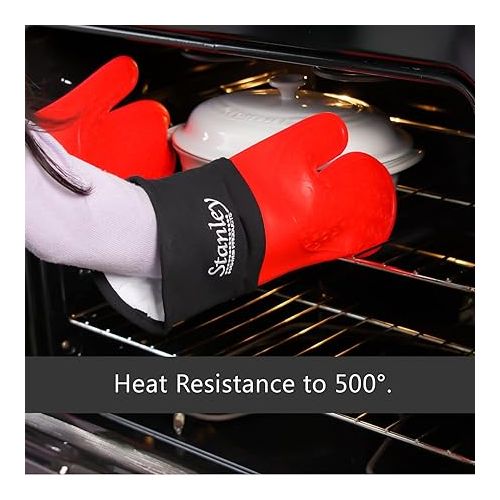 스텐리 Stanley Home Products Silicone Oven Glove - Hand & Arm Protection - Hottest Plates, Pans & Dishes - Heat Protection Barbecue Mitt - Insulated Interior for Comfort (1)