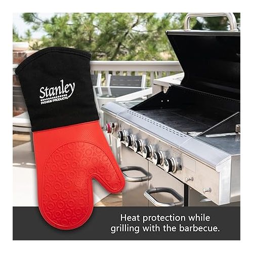 스텐리 Stanley Home Products Silicone Oven Glove - Hand & Arm Protection - Hottest Plates, Pans & Dishes - Heat Protection Barbecue Mitt - Insulated Interior for Comfort (1)