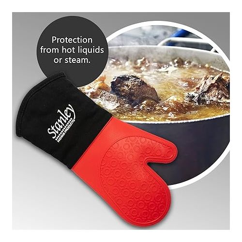 스텐리 Stanley Home Products Silicone Oven Glove - Hand & Arm Protection - Hottest Plates, Pans & Dishes - Heat Protection Barbecue Mitt - Insulated Interior for Comfort (1)