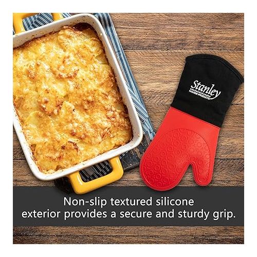 스텐리 Stanley Home Products Silicone Oven Glove - Hand & Arm Protection - Hottest Plates, Pans & Dishes - Heat Protection Barbecue Mitt - Insulated Interior for Comfort (1)