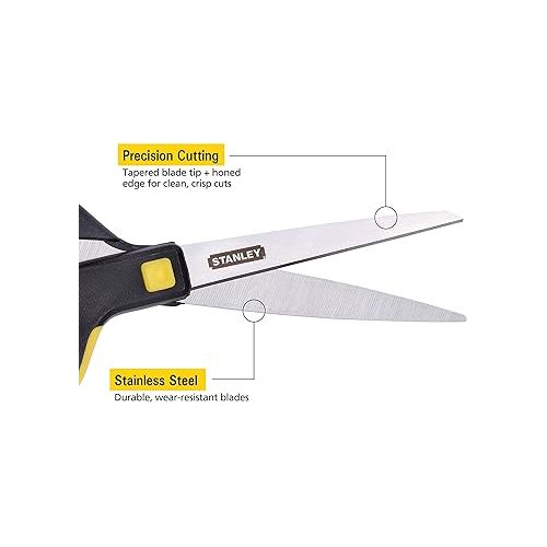 스텐리 Stanley 8 Inch All-Purpose Ergonomic Scissor (SCI8EST-YLW), Yellow/Black