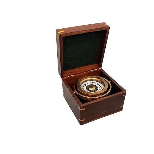 스텐리 Personalized Large Desk Compass Gift for Men, Him, Son | Engraved Gifts for Graduation, Baptism, Confirmation, Business Promotion, Executive Retirement | Antique Gimbaled Compasses in Wood Box