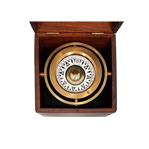 스텐리 Personalized Large Desk Compass Gift for Men, Him, Son | Engraved Gifts for Graduation, Baptism, Confirmation, Business Promotion, Executive Retirement | Antique Gimbaled Compasses in Wood Box