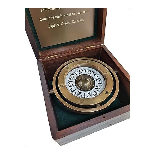 스텐리 Personalized Large Desk Compass Gift for Men, Him, Son | Engraved Gifts for Graduation, Baptism, Confirmation, Business Promotion, Executive Retirement | Antique Gimbaled Compasses in Wood Box