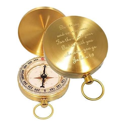 스텐리 Stanley London Personalized Pocket Compass Engraved Joshua 1:9 (Be Strong and Courageous) - Great for Baptism, Confirmation, First Communion, Graduation