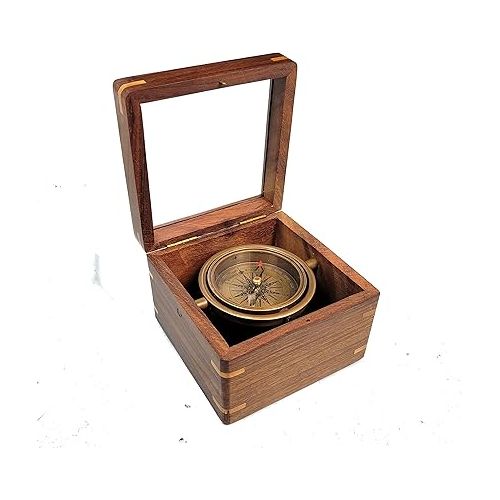 스텐리 Personalized Boxed Compass with Beveled Glass Lid | Engraved Desk Compass Gift