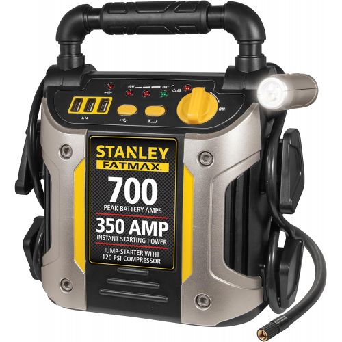 스텐리 STANLEY FATMAX J7CS Portable Power Station Jump Starter: 700 Peak/350 Instant Amps, 120 PSI Air Compressor, 3.1A USB Ports, Battery Clamps