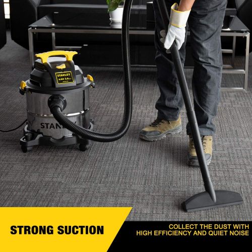 스텐리 Stanley 5 Gallon Wet Dry Vacuum, 4 Peak HP Stainless Steel 3 in 1 Shop Vac Blower with Powerful Suction, Multifunctional Shop Vacuum W/ 4 Horsepower Motor for Job Site,Garage,Basem