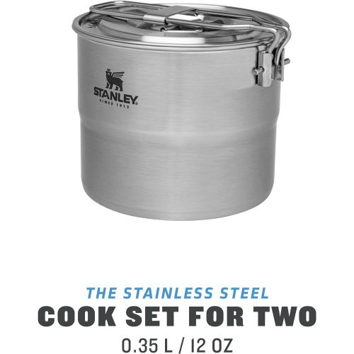 스텐리 Stanley Adventure Stainless Steel Camping Cooking Set for Two 1.0L / 1.1 QT with Bowls and Sporks - 6 Piece Camp Cook Set - Stainless Steel Pot with Lid - Cookware for Backpacking
