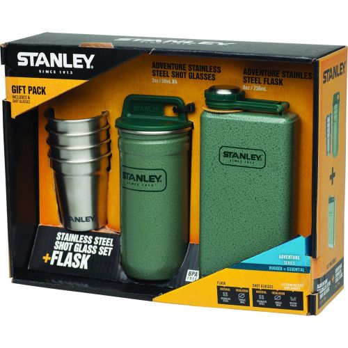 스텐리 Stanley Adventure Stainless Steel Shots + 8oz Flask Gift Set Hammertone Green