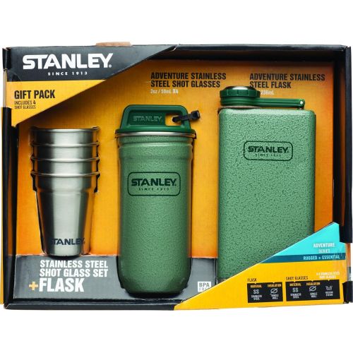 스텐리 Stanley Adventure Stainless Steel Shots + 8oz Flask Gift Set Hammertone Green