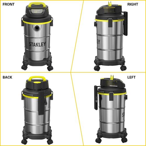 스텐리 Stanley 5 Gallon Wet Dry Vacuum , 4 Peak HP Stainless Steel，1-1/4x5 Feet Hose, Range for Household, Upholster, Garage, Workshop with Vacuum Attachments-SL18130