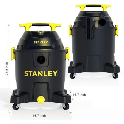 스텐리 Stanley 10 Gallon Wet Dry Vacuum, 6 Peak HP Poly Built-in Drain Shop Vac Blower with Powerful Suction, Multifunctional Shop Vacuum W/ 6 Horsepower Motor for Jobsite, Garage,Basemen