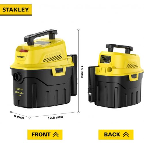 스텐리 Stanley 3 Gallon Wet Dry Vacuum, 3 Peak HP Poly 2 in 1 Shop Vac with Powerful Suction, Multifunctional Shop Vacuum Car Vacuum W/ 3 Horsepower Motor for Auto Detailing, Tight Space