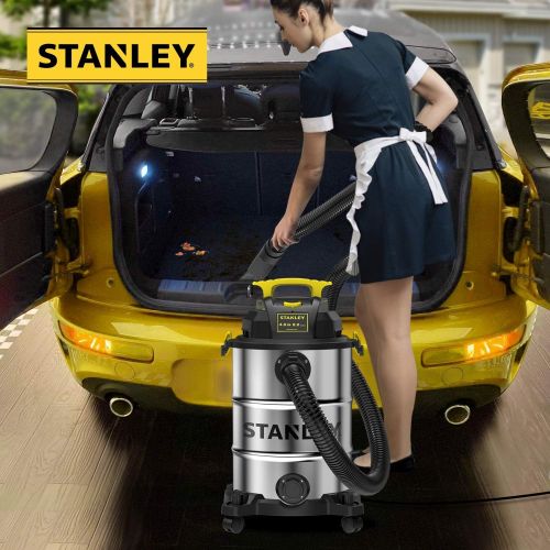 스텐리 Stanley 8 Gallon Wet Dry Vacuum 4 Peak HP Stainless Steel 3 in 1 Shop Vac with Attachment 16 Feet Cleaning Range,Ideal for Job Site,Garage,Basement,Van,Workshop SL18117