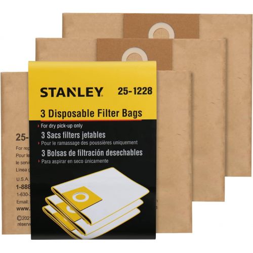 스텐리 Stanley 25-1228 Fits 2.5-3.5 Gallon Disposable Filter Bag Wet or Dry Vacuum Cleaner, 3 Filter Bags Per Package